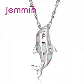 Jemmin New Arrival Lovely Whale White Opal Pendant Necklace 925 Sterling Silver Women Female Necklace Fashion Jewelry