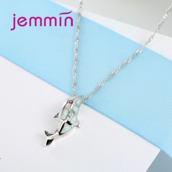 Jemmin New Arrival Lovely Whale White Opal Pendant Necklace 925 Sterling Silver Women Female Necklace Fashion Jewelry