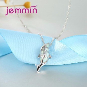Jemmin New Arrival Lovely Whale White Opal Pendant Necklace 925 Sterling Silver Women Female Necklace Fashion Jewelry