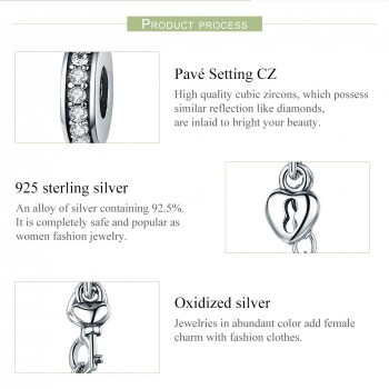 WOSTU Authentic 925 Sterling Silver Stackable Heart Love Dangle Safety Chain Charm With CZ Fit Original Bracelet Jewelry BKC606