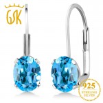 GemStoneKing 1.60 Ct Oval Natural Blue Topaz Gemstone Leverback Earrings  925 Sterling Silver Fine Jewelry For Women