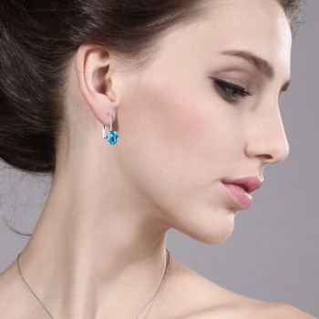 GemStoneKing 1.60 Ct Oval Natural Blue Topaz Gemstone Leverback Earrings  925 Sterling Silver Fine Jewelry For Women