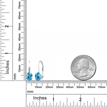 GemStoneKing 1.60 Ct Oval Natural Blue Topaz Gemstone Leverback Earrings  925 Sterling Silver Fine Jewelry For Women