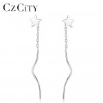CZCITY Pentagram Star Earrings for Women Trendy Tiny 925 Sterling Silver Star Stud Dangle Chain Earrings Brincos Bijoux Gifts