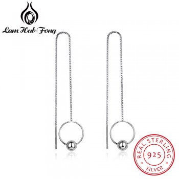New 100% 925 Sterling Silver Circle amp; Ball Drop Earrings Long Chain Tassel Earrings For Women Girls Trendy Jewelry