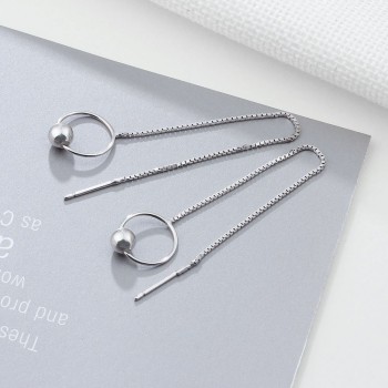 New 100% 925 Sterling Silver Circle amp; Ball Drop Earrings Long Chain Tassel Earrings For Women Girls Trendy Jewelry