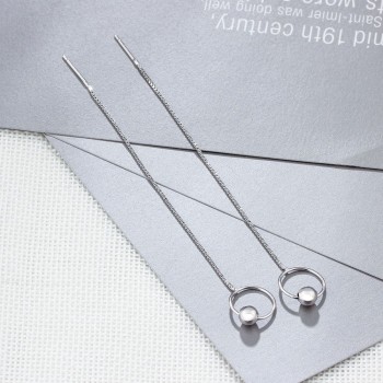 New 100% 925 Sterling Silver Circle amp; Ball Drop Earrings Long Chain Tassel Earrings For Women Girls Trendy Jewelry