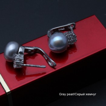 Beautiful 925 silver earrings pearl female,summer trendy bridal real natural white grey black freshwater pearl earrings women