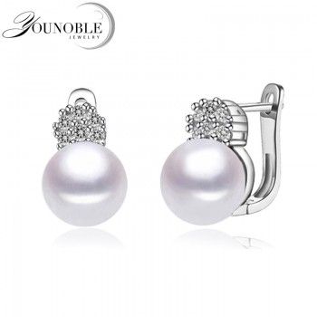 Beautiful 925 silver earrings pearl female,summer trendy bridal real natural white grey black freshwater pearl earrings women