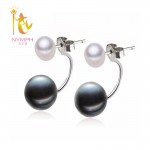 NYMPH Natural Pearl Stud Earrings Jewelry S925 Sterling Silver Genuine White Black Double Pearl Earrings Party  [E205]