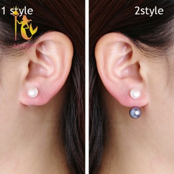 NYMPH Natural Pearl Stud Earrings Jewelry S925 Sterling Silver Genuine White Black Double Pearl Earrings Party  [E205]