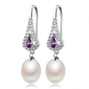 Elegant Women AAA Shiny Crystal Real Natural Freshwater Pearl Drop Earrings Fashion Luxury Zircon 925 Sterling Silver Jewelry