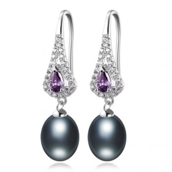 Elegant Women AAA Shiny Crystal Real Natural Freshwater Pearl Drop Earrings Fashion Luxury Zircon 925 Sterling Silver Jewelry