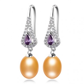 Elegant Women AAA Shiny Crystal Real Natural Freshwater Pearl Drop Earrings Fashion Luxury Zircon 925 Sterling Silver Jewelry