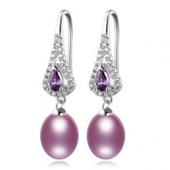 Elegant Women AAA Shiny Crystal Real Natural Freshwater Pearl Drop Earrings Fashion Luxury Zircon 925 Sterling Silver Jewelry