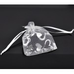 Organza Organza Jewelry Bags Drawable Rectangle White Heart Pattern 9cm x7cm(3 4/8 x2 6/8), 4 PCs new
