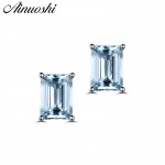 AINUOSHI Mini Natural Blue Topaz Stud Earring 3x5mm Gem Emerald Cut 925 Sterling silver Earrings Trendy Gift for Womans Jewelry