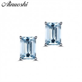 AINUOSHI Mini Natural Blue Topaz Stud Earring 3x5mm Gem Emerald Cut 925 Sterling silver Earrings Trendy Gift for Womans Jewelry