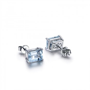 AINUOSHI Mini Natural Blue Topaz Stud Earring 3x5mm Gem Emerald Cut 925 Sterling silver Earrings Trendy Gift for Womans Jewelry