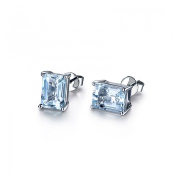 AINUOSHI Mini Natural Blue Topaz Stud Earring 3x5mm Gem Emerald Cut 925 Sterling silver Earrings Trendy Gift for Womans Jewelry