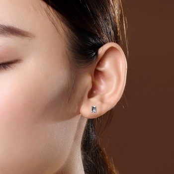 AINUOSHI Mini Natural Blue Topaz Stud Earring 3x5mm Gem Emerald Cut 925 Sterling silver Earrings Trendy Gift for Womans Jewelry
