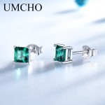 UMCHO Solid Real 925 Sterling Silver Jewelry Created Emerald Square Stud Earrings For Women Elegant Birthday Gifts Fine Jewelry