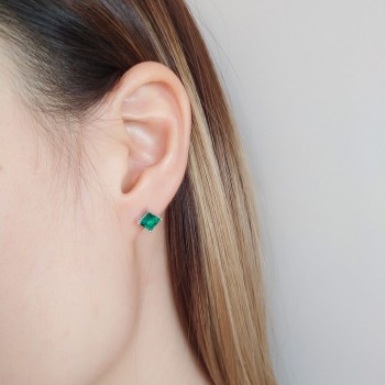 UMCHO Solid Real 925 Sterling Silver Jewelry Created Emerald Square Stud Earrings For Women Elegant Birthday Gifts Fine Jewelry
