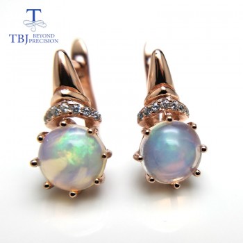 TBJ,New good Clasp Romantic earring with natural ethiopian opal  gemstone lovely earring 925 sterling silver for girls with box