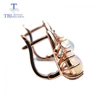 TBJ,New good Clasp Romantic earring with natural ethiopian opal  gemstone lovely earring 925 sterling silver for girls with box