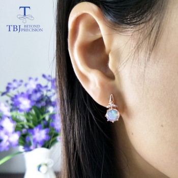 TBJ,New good Clasp Romantic earring with natural ethiopian opal  gemstone lovely earring 925 sterling silver for girls with box