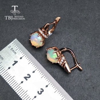 TBJ,New good Clasp Romantic earring with natural ethiopian opal  gemstone lovely earring 925 sterling silver for girls with box