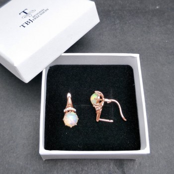 TBJ,New good Clasp Romantic earring with natural ethiopian opal  gemstone lovely earring 925 sterling silver for girls with box