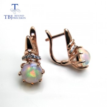 TBJ,New good Clasp Romantic earring with natural ethiopian opal  gemstone lovely earring 925 sterling silver for girls with box
