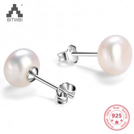 2018 New Fashion Pearl Earrings Jewelry For Women Oblate Freshwater Pearl 925 Sterling Silver Jewelry Weddings Gift