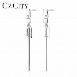 CZCITY Real Silver Vintage Long Earrings for Women Dangle Hanging Earrings 925 Sterling-silver Fashion Style Fine Jewelry Women