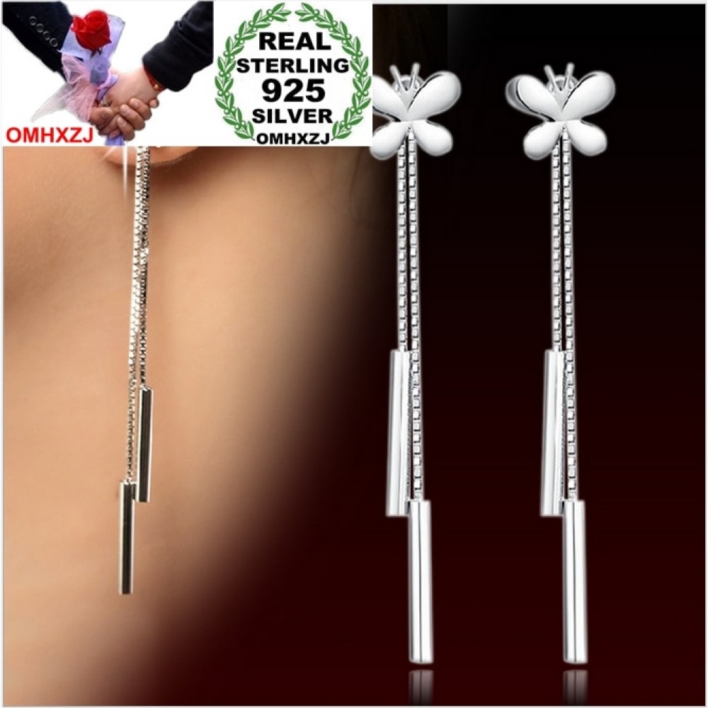 OMHXZJ WHOLESALE Fashion jewelry swing Retro tassel 925 sterling silver Butterfly love beautiful girl long Earrings YS99