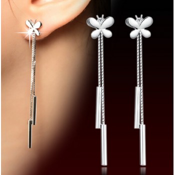 OMHXZJ WHOLESALE Fashion jewelry swing Retro tassel 925 sterling silver Butterfly love beautiful girl long Earrings YS99