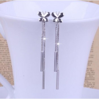 OMHXZJ WHOLESALE Fashion jewelry swing Retro tassel 925 sterling silver Butterfly love beautiful girl long Earrings YS99
