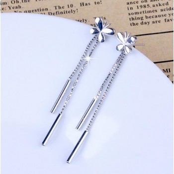 OMHXZJ WHOLESALE Fashion jewelry swing Retro tassel 925 sterling silver Butterfly love beautiful girl long Earrings YS99