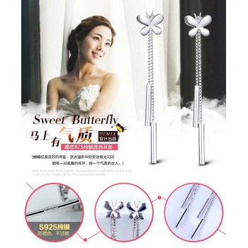 OMHXZJ WHOLESALE Fashion jewelry swing Retro tassel 925 sterling silver Butterfly love beautiful girl long Earrings YS99
