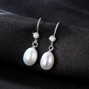 PAGamp;MAG Hot Sale Charming 925 Sterling Silver Geometric CZ Paved Freshwater Pearl Drop Earring For Women Classic Party Gift