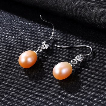 PAGamp;MAG Hot Sale Charming 925 Sterling Silver Geometric CZ Paved Freshwater Pearl Drop Earring For Women Classic Party Gift