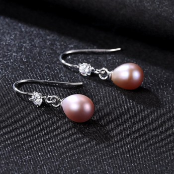 PAGamp;MAG Hot Sale Charming 925 Sterling Silver Geometric CZ Paved Freshwater Pearl Drop Earring For Women Classic Party Gift