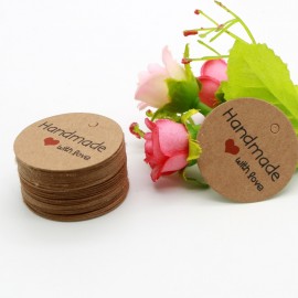 Kraft Round Paper Packaging Labels 3.5x3.5cm 100pcs/lot Print Handmade With Love good for Party Gifts Decoration DIY scallop Tag
