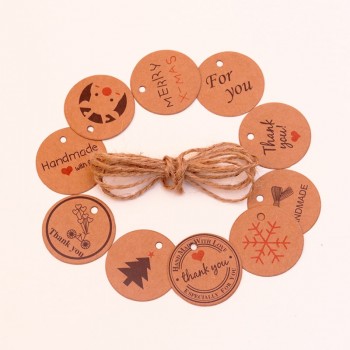 Kraft Round Paper Packaging Labels 3.5x3.5cm 100pcs/lot Print Handmade With Love good for Party Gifts Decoration DIY scallop Tag