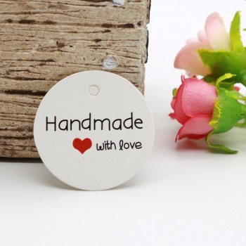 Kraft Round Paper Packaging Labels 3.5x3.5cm 100pcs/lot Print Handmade With Love good for Party Gifts Decoration DIY scallop Tag
