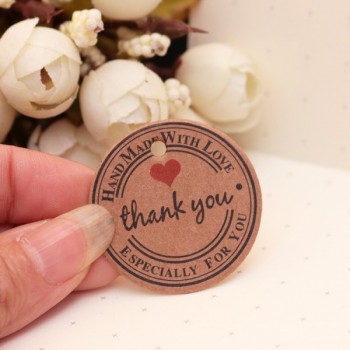 Kraft Round Paper Packaging Labels 3.5x3.5cm 100pcs/lot Print Handmade With Love good for Party Gifts Decoration DIY scallop Tag