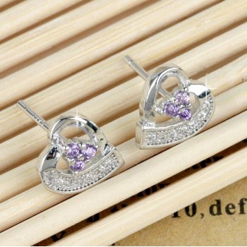 OMHXZJ Wholesale Fashion jewelry beautiful girl purple love heart Amethyst 925 sterling silver Stud earrings YS102