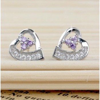 OMHXZJ Wholesale Fashion jewelry beautiful girl purple love heart Amethyst 925 sterling silver Stud earrings YS102
