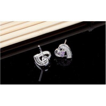 OMHXZJ Wholesale Fashion jewelry beautiful girl purple love heart Amethyst 925 sterling silver Stud earrings YS102